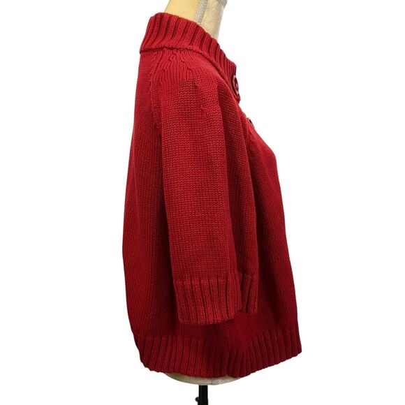 Michael Michael Kors Cotton Red Cardigan Knit Sweater Short Sleeves Button 1X - Picture 2 of 10